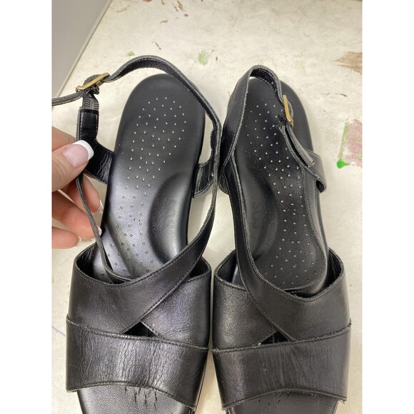 Sas Womens Caress Wedge Sandal Black Leather Cushoined Low Heel Slingback 8.5 - Picture 8 of 10